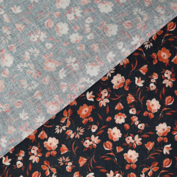 Tissu double gaze de coton fleurs little flowers Poppy, noir