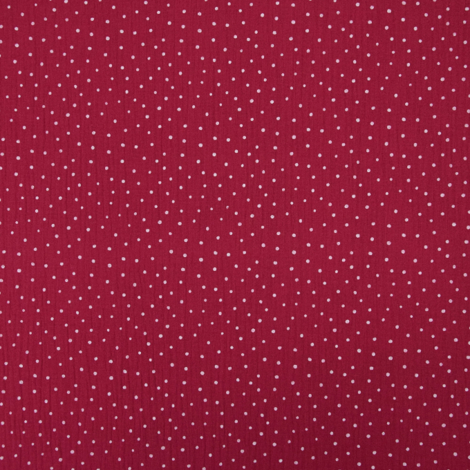 Tissu double gaze de coton à pois, rouge fraise