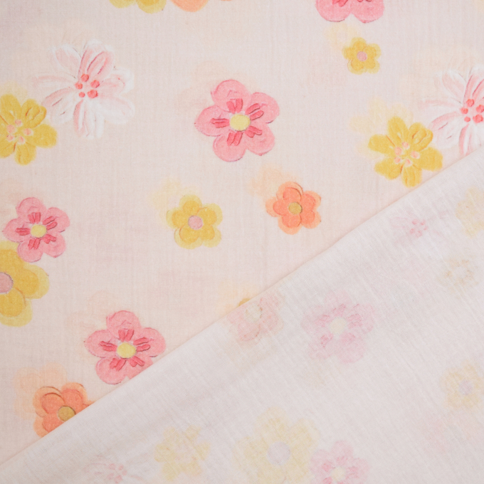 Katoenen mousseline Pastel Flowers, abrikooskleurig