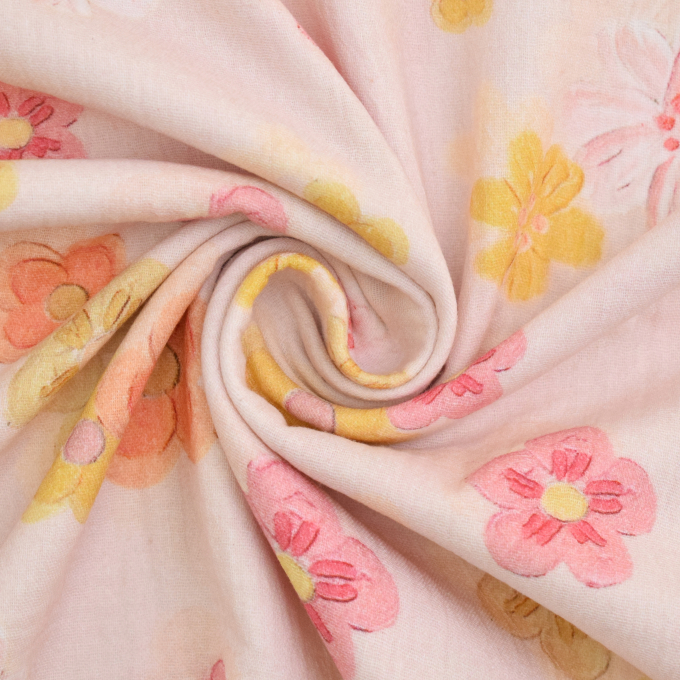 Katoenen mousseline Pastel Flowers, abrikooskleurig