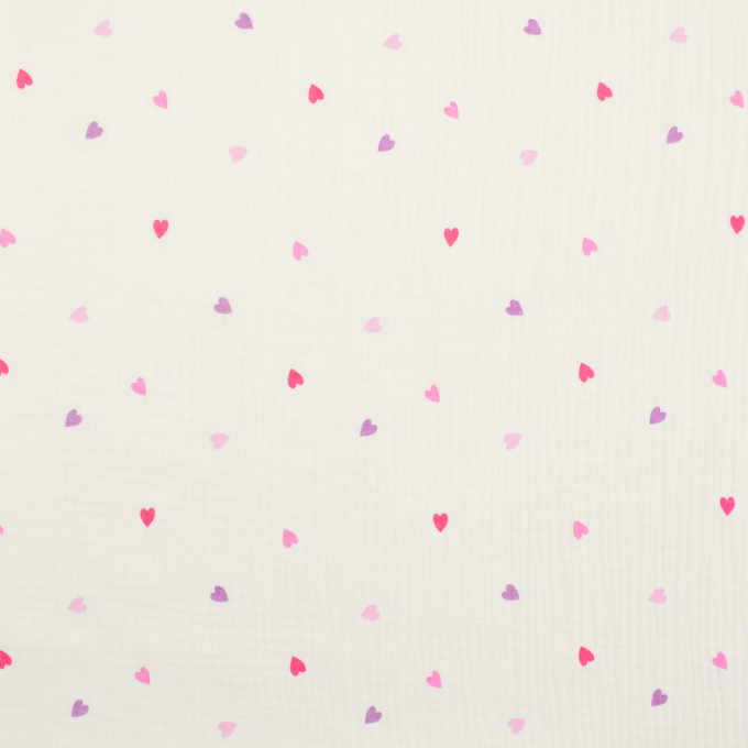 Katoenen mousseline Polkadot Hearts, roze