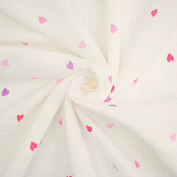 Katoenen mousseline Polkadot Hearts, roze