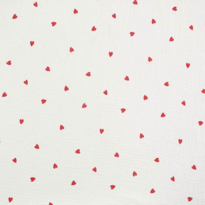 Katoenen mousseline Polkadot Hearts, rood