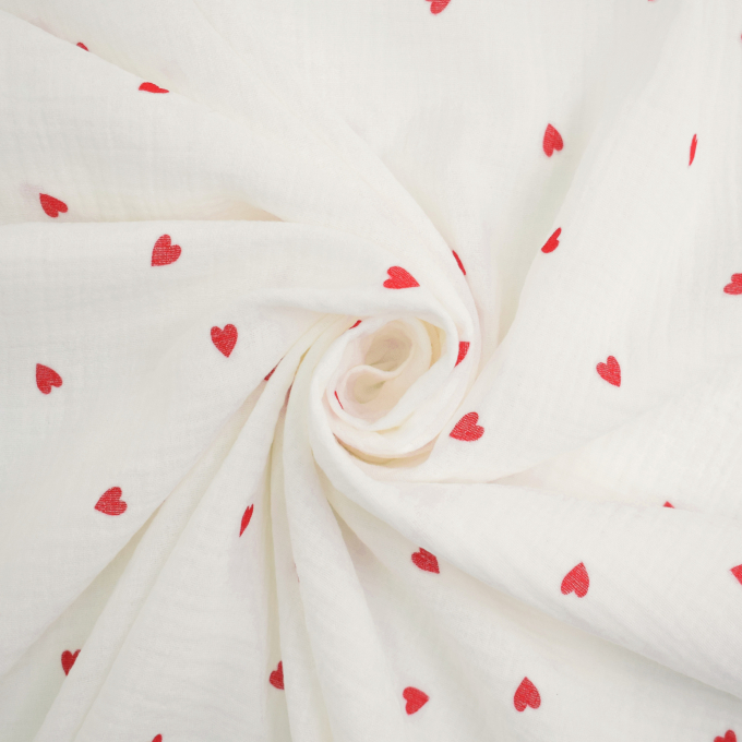 Katoenen mousseline Polkadot Hearts, rood