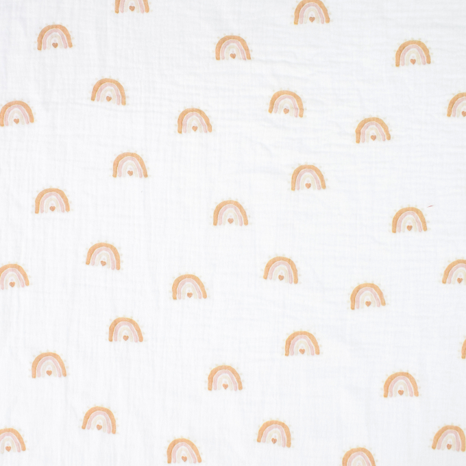 Tissu double gaze de coton Arcs-en-ciel Rainbow, blanc