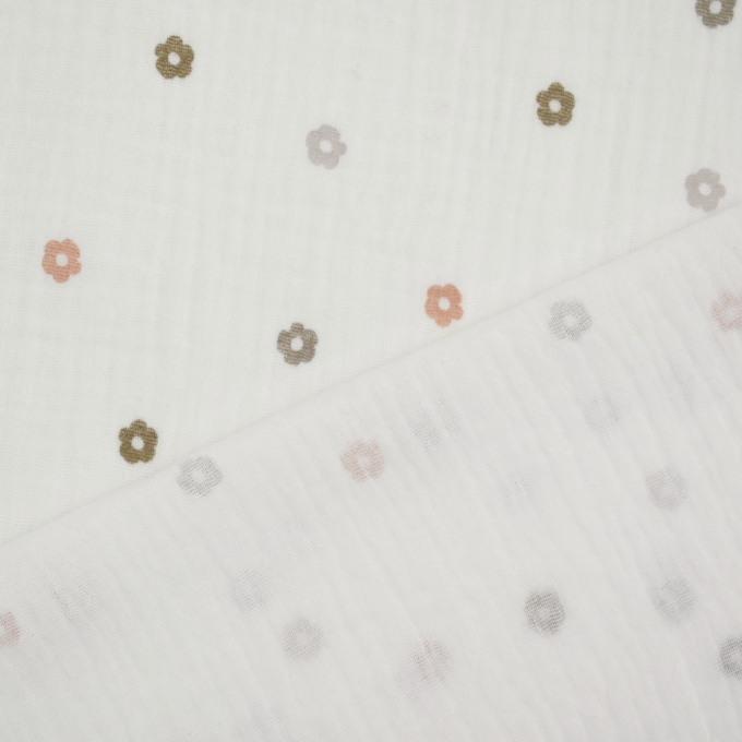 Katoenen mousseline Small Flowers, gebroken wit