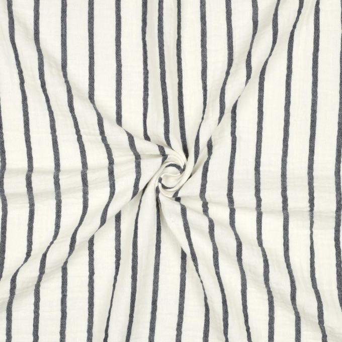 Katoenen mousseline double gauze Small Stripes, marineblauw