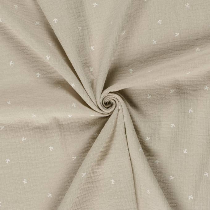 Baumwoll Musselin Vögel, beige