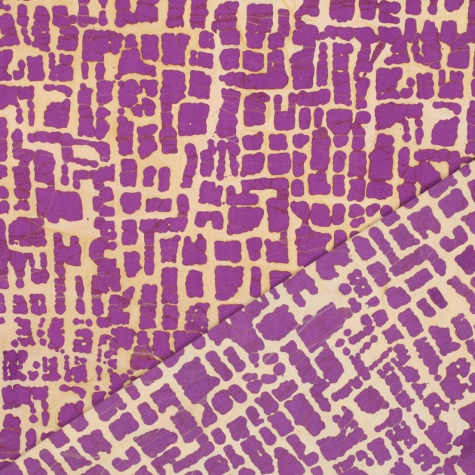 Tissu coton popeline Batik Mosaique, aubergine
