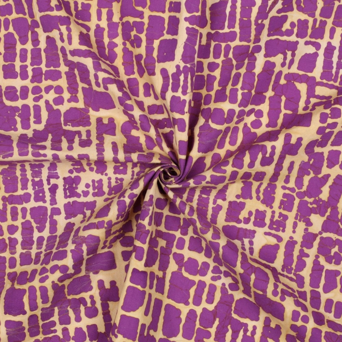 Tissu coton popeline Batik Mosaique, aubergine