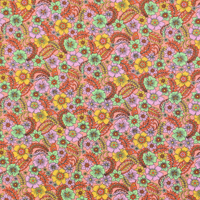 Tissu coton popeline Fleurs Beautiful Flowers, pêche