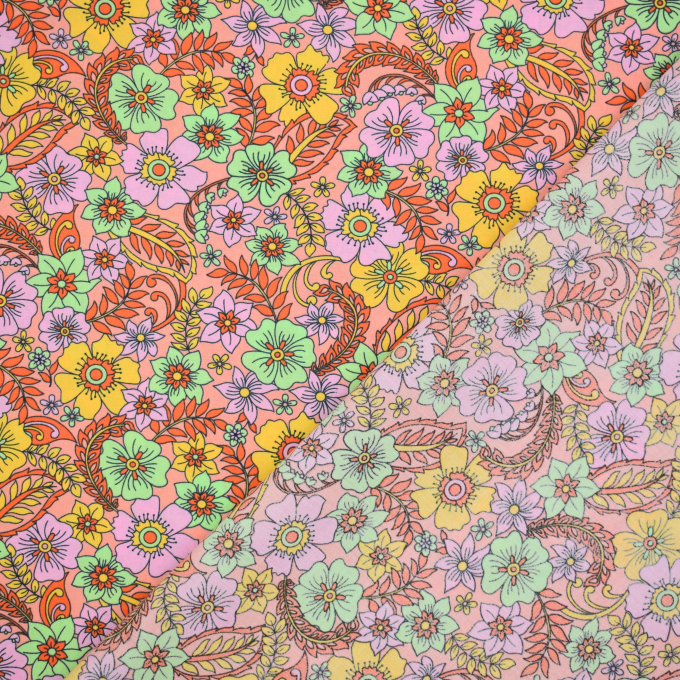 Tissu coton popeline Fleurs Beautiful Flowers, pêche