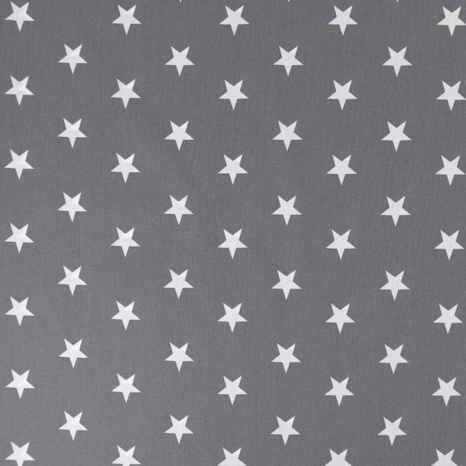 Tissu coton popeline grosses étoiles Big Stars, gris