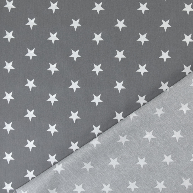 Tissu coton popeline grosses étoiles Big Stars, gris