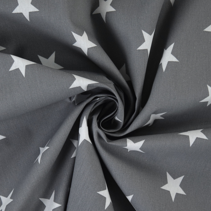 Tissu coton popeline grosses étoiles Big Stars, gris