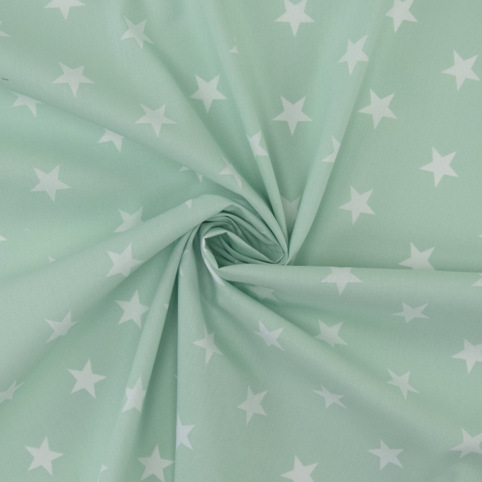Tissu coton popeline grosses étoiles Big Stars, menthe clair