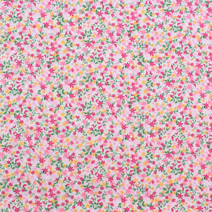 Tissu coton popeline Confettis de fleurs, rose fuchsia
