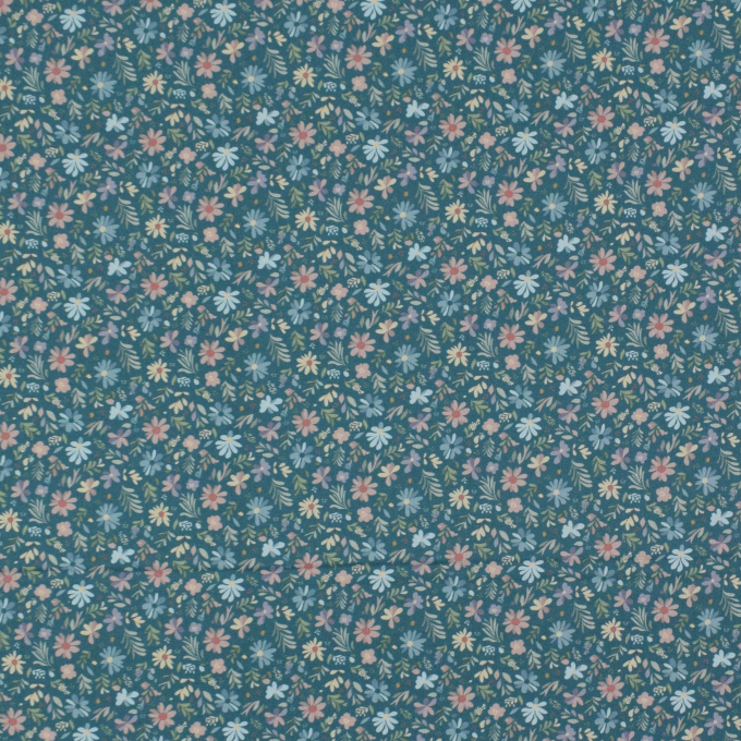 Baumwoll Popeline Blumenfeld, petrol
