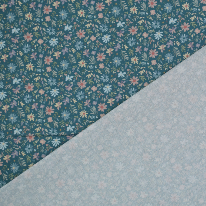 Baumwoll Popeline Blumenfeld, petrol