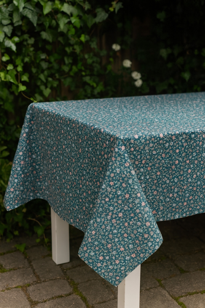 Baumwoll Popeline Blumenfeld, petrol