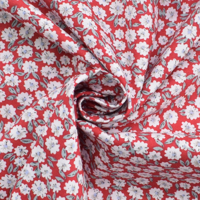Katoen popeline Bloemenliefde, rood