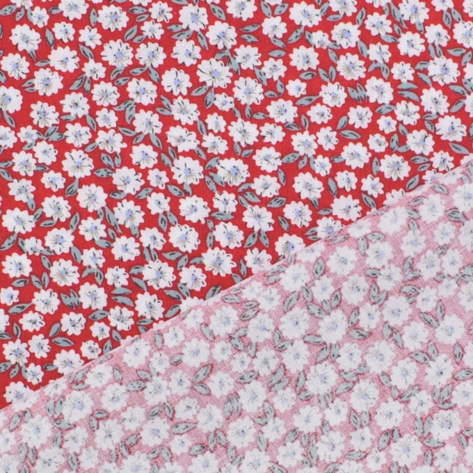 Katoen popeline Bloemenliefde, rood