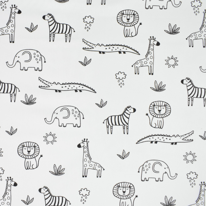 Baumwoll Popeline Cartoon Animals, weiß
