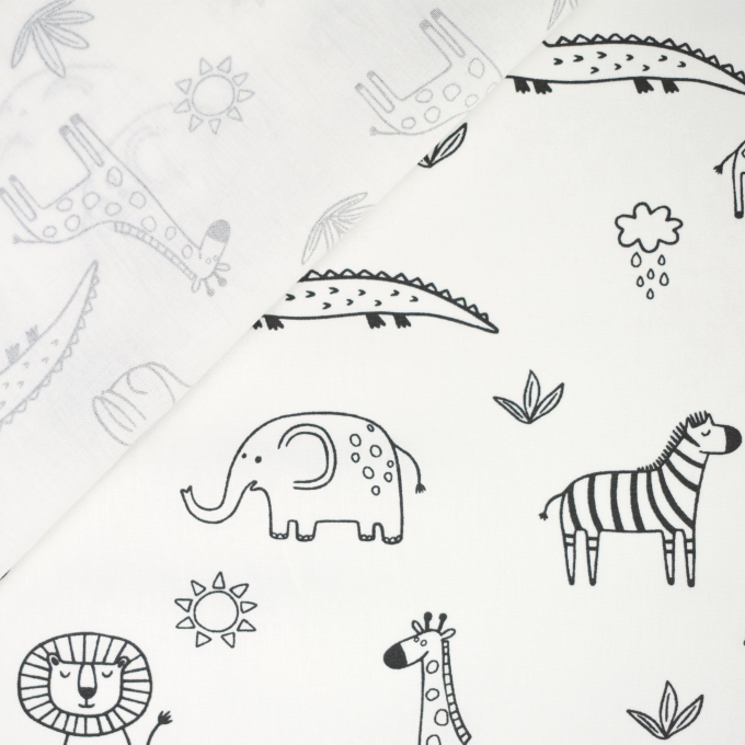 Baumwoll Popeline Cartoon Animals, weiß