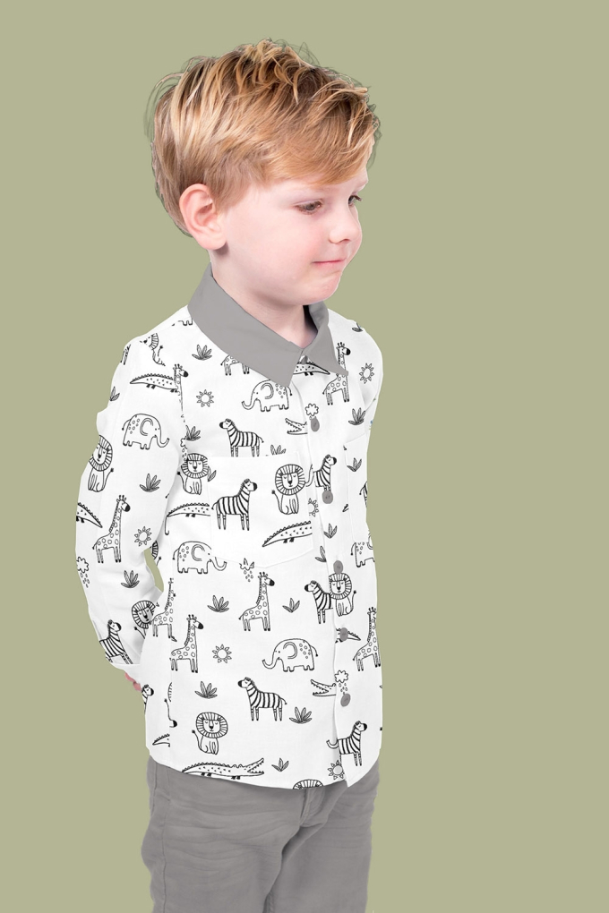 Baumwoll Popeline Cartoon Animals, weiß