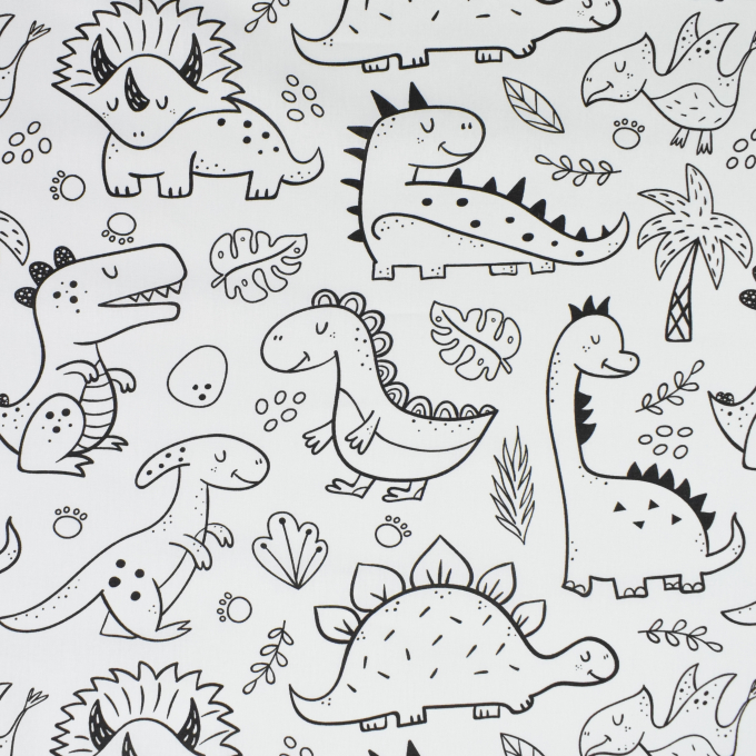 Baumwoll Popeline Cartoon Dinos, weiß