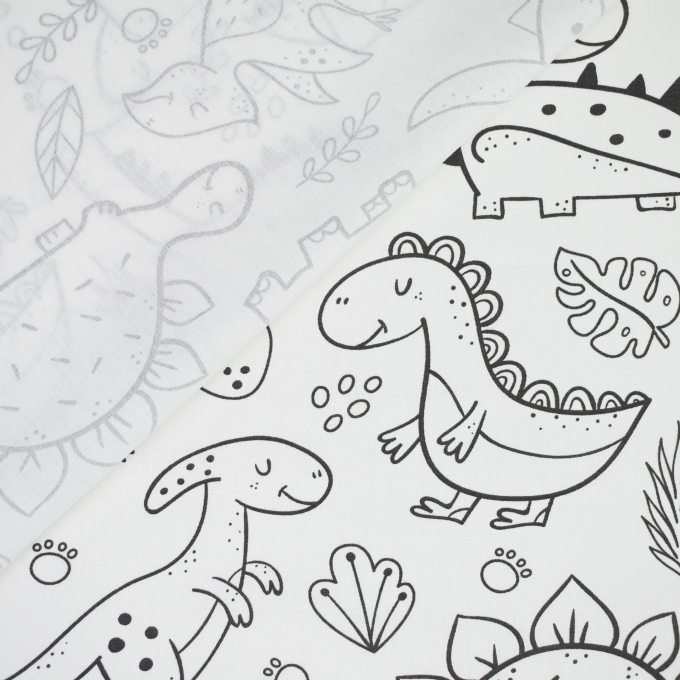 Baumwoll Popeline Cartoon Dinos, weiß