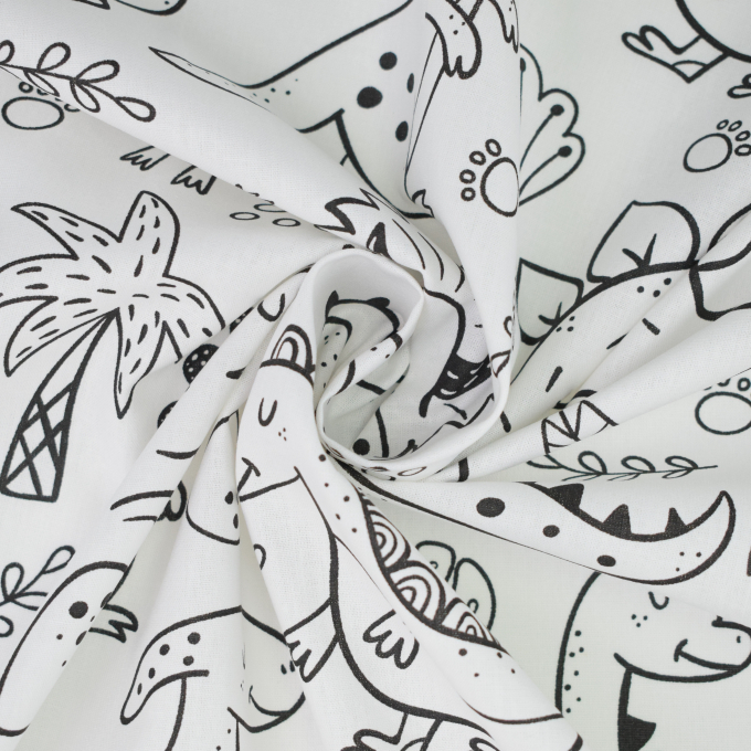 Baumwoll Popeline Cartoon Dinos, weiß