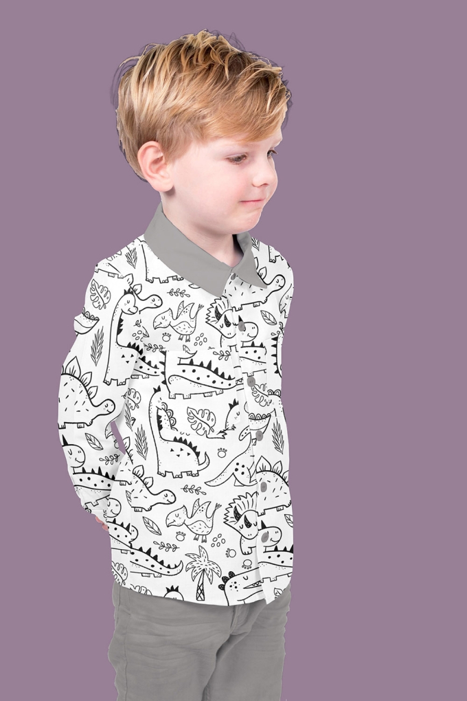 Baumwoll Popeline Cartoon Dinos, weiß