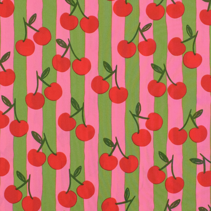 Katoen popeline Cherries, lichtfuchsia