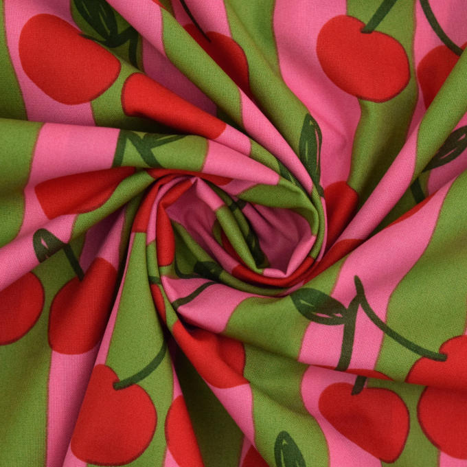 Katoen popeline Cherries, lichtfuchsia