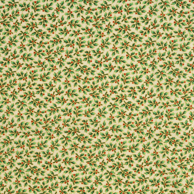 Tissu coton popeline Christmas Leaves, crème