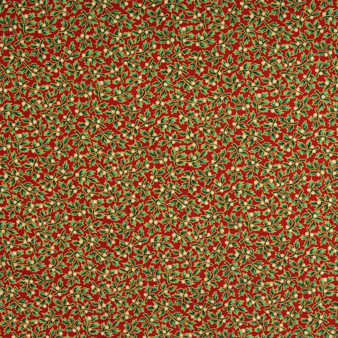 Tissu coton popeline Christmas Leaves, rouge foncé