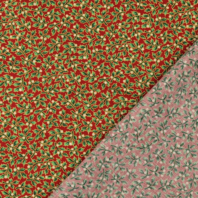 Tissu coton popeline Christmas Leaves, rouge foncé