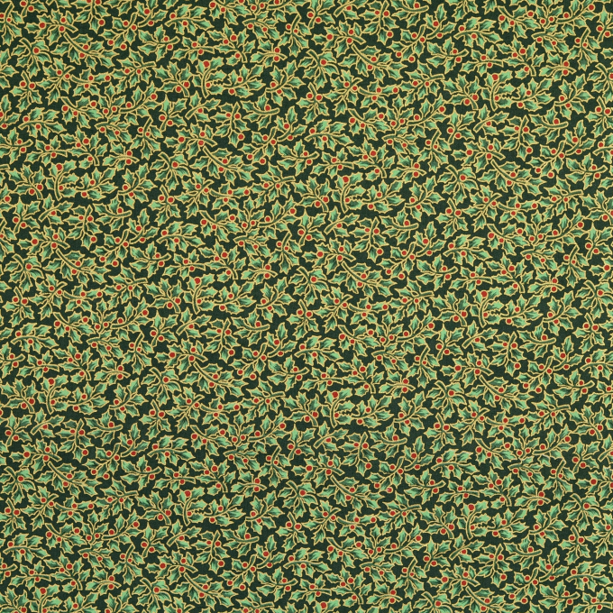 Tissu coton popeline Christmas Leaves, vert foncé