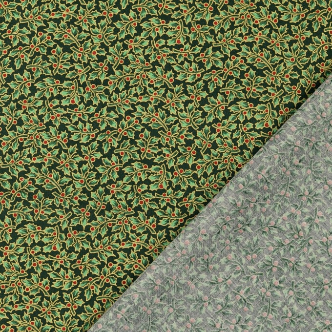 Tissu coton popeline Christmas Leaves, vert foncé