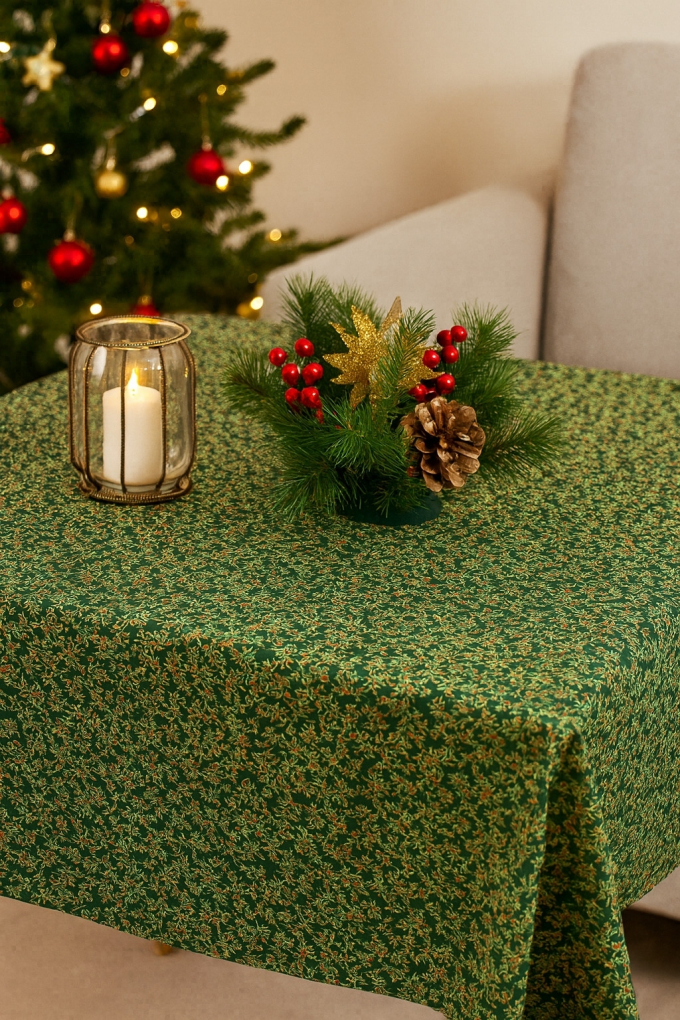 Tissu coton popeline Christmas Leaves, vert foncé