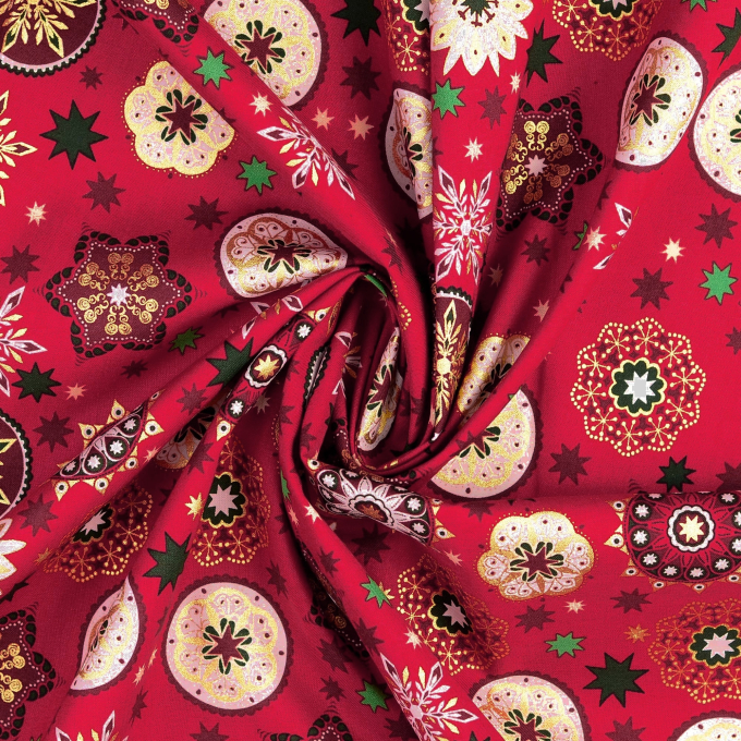 Cotton poplin Christmas Mandala, dark red