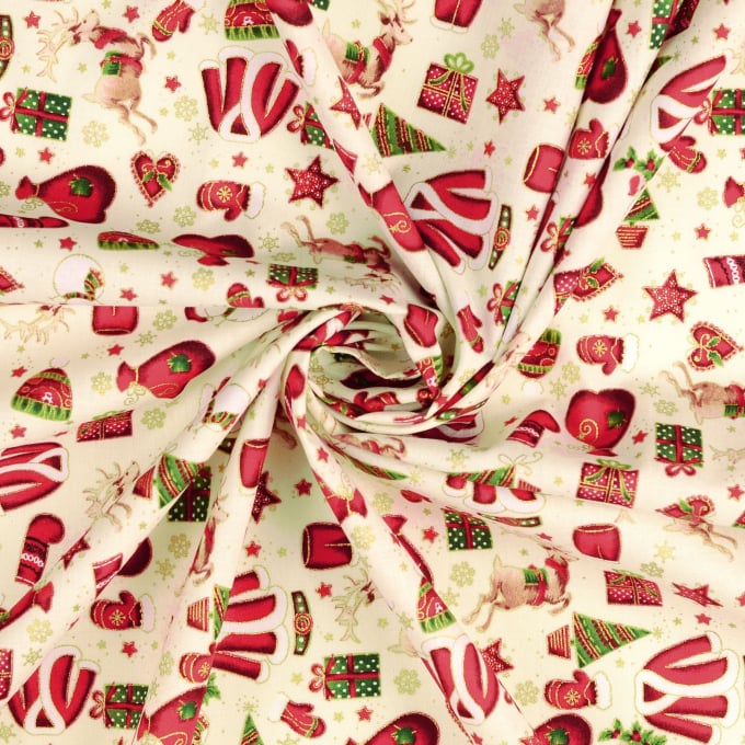 Cotton poplin Christmas Signs, cream