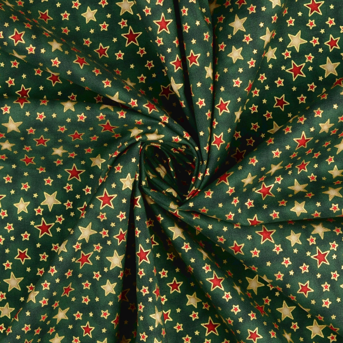 Popeline katoen Christmas Stars, donkergroen