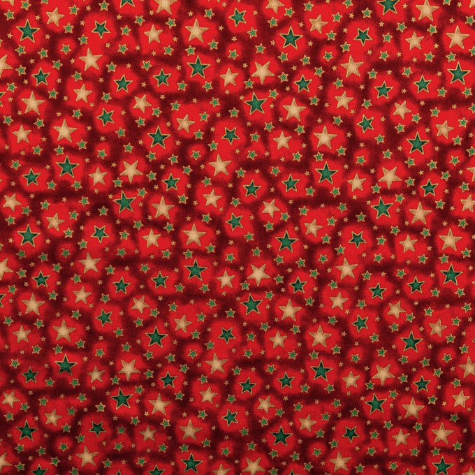 Tissu coton popeline Christmas Stars, rouge foncé