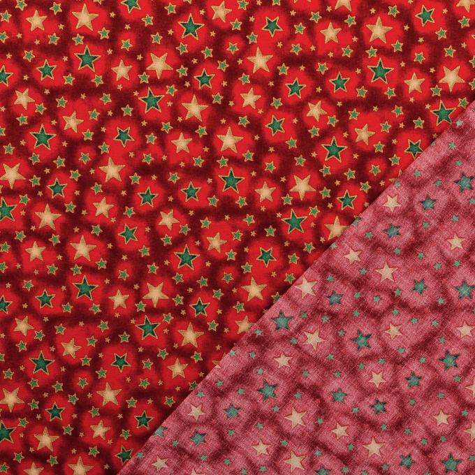 Tissu coton popeline Christmas Stars, rouge foncé
