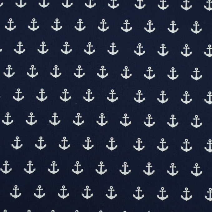 Tissu coton popeline ancres marines cool, bleu marine