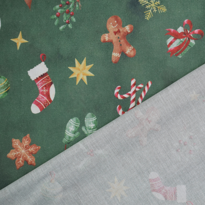 Cotton poplin Cosy Christmas, dark green