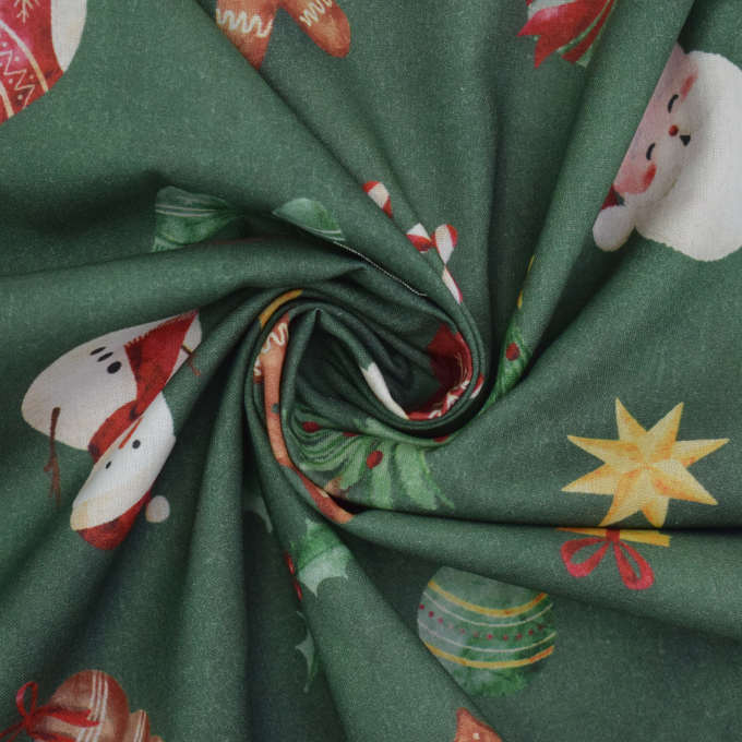Cotton poplin Cosy Christmas, dark green