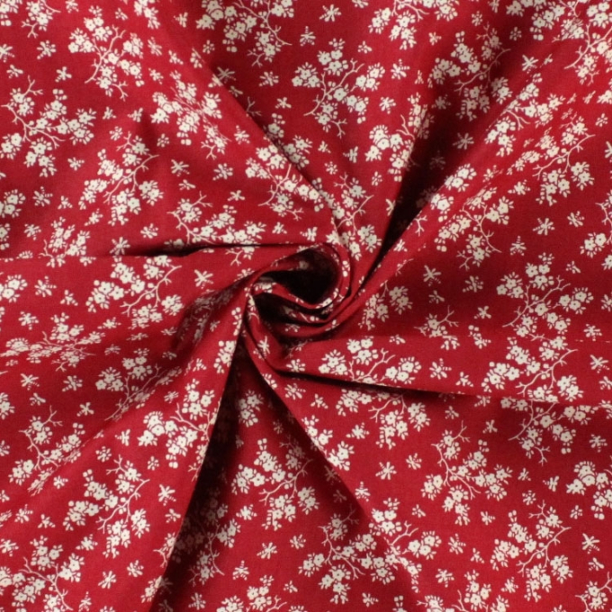 Tissu coton popeline Fleurs Cottage Flowers, rouge & blanc